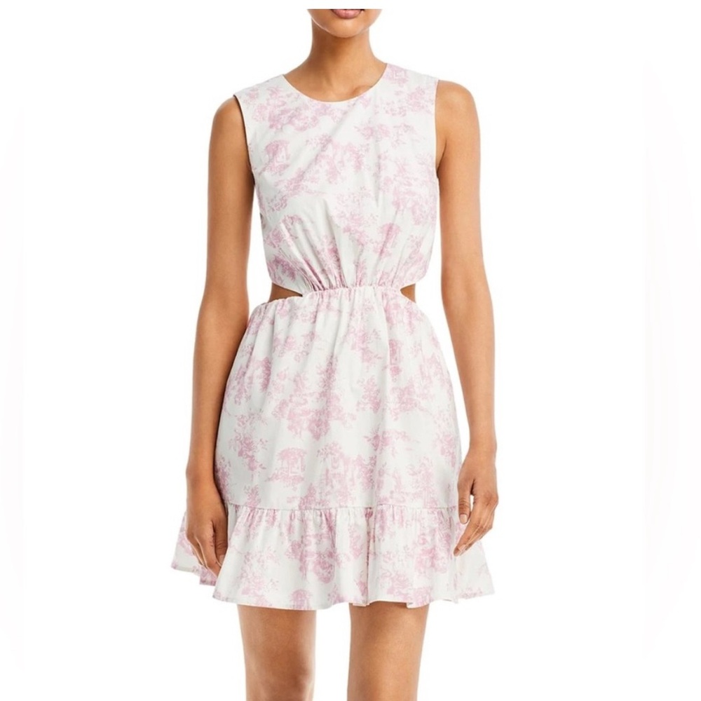 WAYF PINK AND WHITE TOILE CUT OUT DRESS